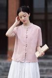 Lena Linen Petal Collar Cheongsam Top