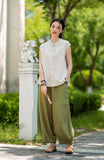 Georgiana Linen Mandarins Collar Cheongsam Top