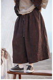 Gardenia Linen Smoky Brown Wide-Leg Cheongsam Pants