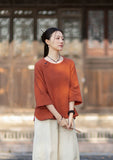 Regent Color-Block Raw Linen Cheongsam Top