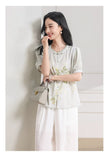Kunzite Floral Print Polyester Cheongsam Top