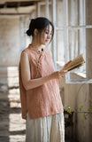 Cosmos Thin Tie-Dye Ramie Cotton Cheongsam Vest