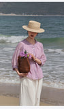 Poinsettia Light Taro Purple Ramie Cheongsam Top