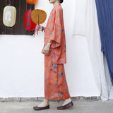 Scepter Ramie Printed Orange Morning Glory Cheongsam Skirt