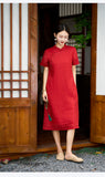 Serenity Crabapple Red Embroidered Cheongsam Dress