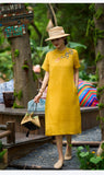 Wilhelmina Crabapple Yellow Ramie Cheongsam Dress