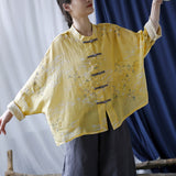 Coronet Linen Digital Print Cheongsam Top