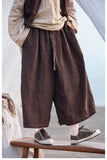 Gardenia Linen Smoky Brown Wide-Leg Cheongsam Pants