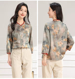 Yolanda Floral Print Mandarin Collar Cheongsam Top