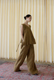 Federica Linen Dapple Brown Cheongsam Top