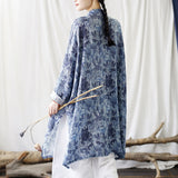 Zinnia Ramie Blue Loose Cheongsam Top