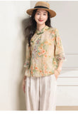 Petra Floral Ramie Cheongsam Top