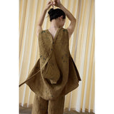 Federica Linen Dapple Brown Cheongsam Top