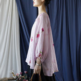 Eva Pink Floral Linen Cheongsam Top