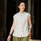 Georgiana Linen Mandarins Collar Cheongsam Top