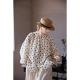 Lavender Black Rice Polka Dot Silk Cheongsam