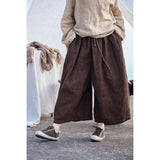 Gardenia Linen Smoky Brown Wide-Leg Cheongsam Pants