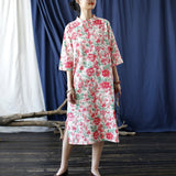 Verbena Pink Floral Cotton Cheongsam Dress