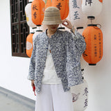 Fern Jacquard Floral Cotton-Linen Cheongsam Top