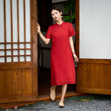 Serenity Crabapple Red Embroidered Cheongsam Dress