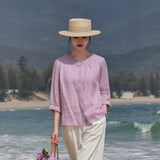 Poinsettia Light Taro Purple Ramie Cheongsam Top