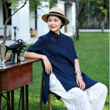 Sunset Linen Navy Cheongsam Top