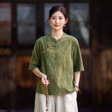 Rhiannon Tie-Dye Cotton-Linen Cheongsam Top