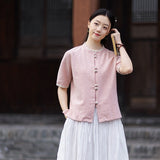 Lena Linen Petal Collar Cheongsam Top