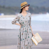 Altair Floral Embroidered Linen Cheongsam Dress