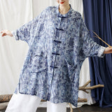 Zinnia Ramie Blue Loose Cheongsam Top
