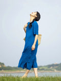 Antares Blue Linen Cheongsam Dress