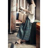 Cassiopeia Green Ramie Ethnic Print Cheongsam Skirt
