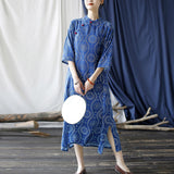 Yuna Cotton-Linen Digital Print Cheongsam Dress