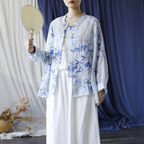 Annabella Blue Bamboo Leaf Long Cheongsam Cardigan