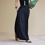 Vita Linen Black A-Line Cheongsam Skirt