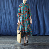 Prestige Cotton-Linen Digital Print Cheongsam Dress