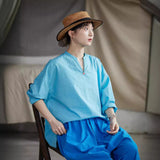 Garnet Sky Blue Cotton Cheongsam Shirt
