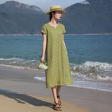 Bliss Green Plaid Linen Cheongsam Dress