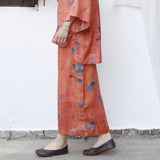 Scepter Ramie Printed Orange Morning Glory Cheongsam Skirt