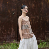 Patrician Linen Ramie Spliced Tie-Dye Tank Cheongsam Top