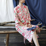 Verbena Pink Floral Cotton Cheongsam Dress