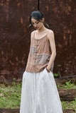 Patrician Linen Ramie Spliced Tie-Dye Tank Cheongsam Top