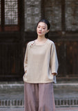 Regent Color-Block Raw Linen Cheongsam Top