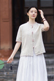 Lena Linen Petal Collar Cheongsam Top