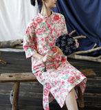 Verbena Pink Floral Cotton Cheongsam Dress