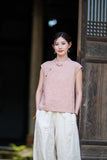 Fortune Linen Lilac Pink Cheongsam Top
