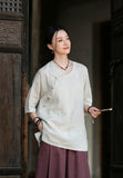 Bryony Linen Frog-Button Cheongsam Top