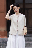 Lena Linen Petal Collar Cheongsam Top