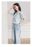 Ensemble Loose Polyester Short Sleeve Cheongsam Top