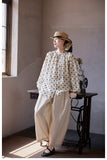 Lavender Black Rice Polka Dot Silk Cheongsam